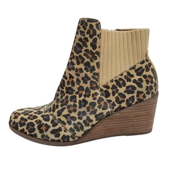 TOMS Women's Sadie Suede Wedge Heel Leopard Leather Suede Ankle Boots Size 8 - Picture 2 of 8